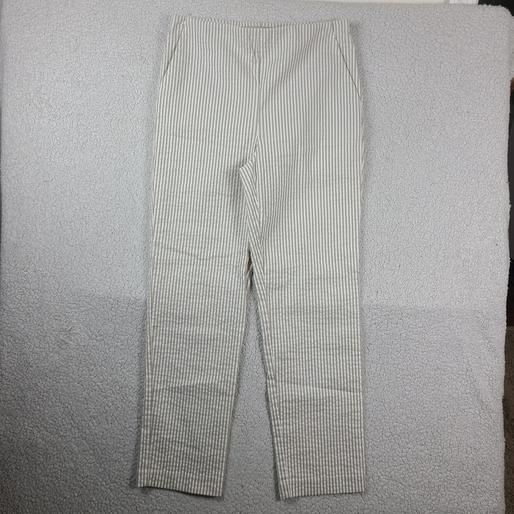 Carolina Belle Montreal Tan White Striped Seersucker Slim Pants Size 6